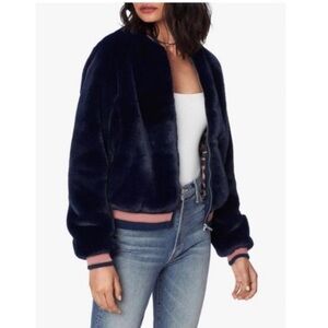 MOTHER DENIM letterman fur jacket navy (large)